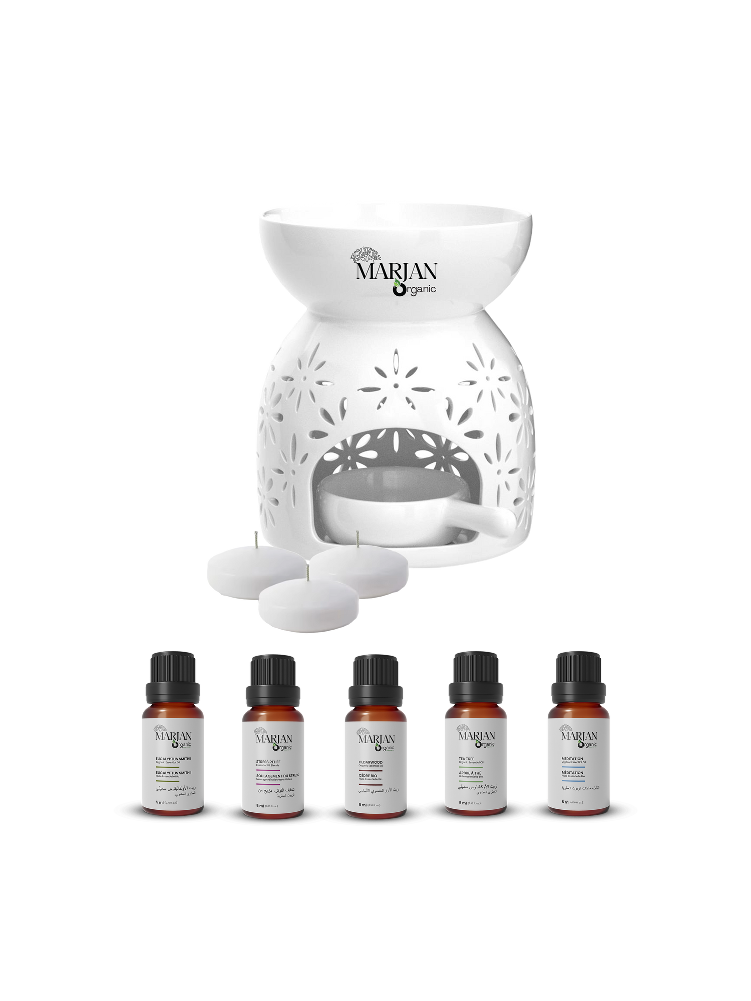 Gift Set Aromatherapy – Ceramic Diffuser + 5 Oils & Tea Candles