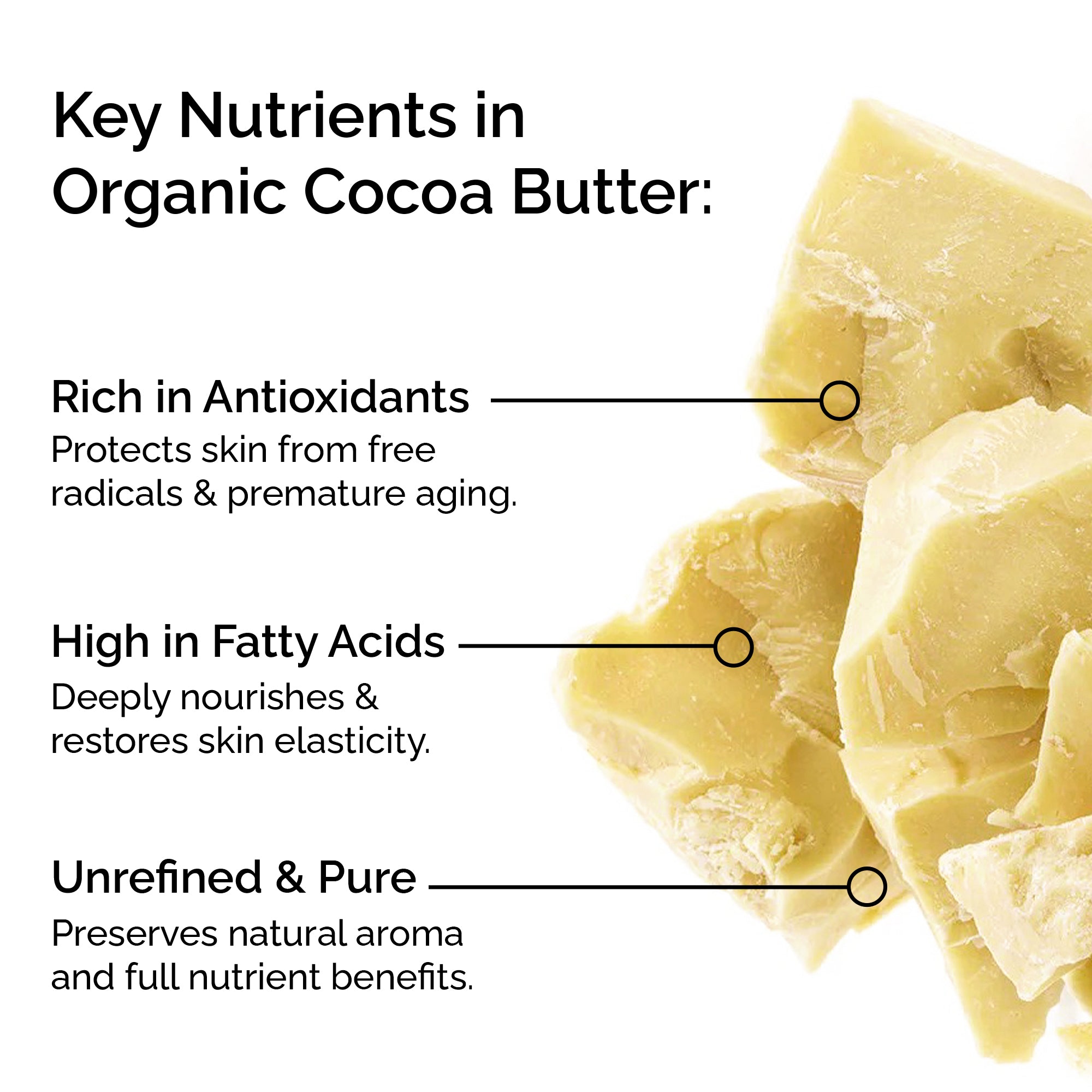 Beurre de cacao 100 % biologique – Formule nourrissante pour la peau et les cheveux