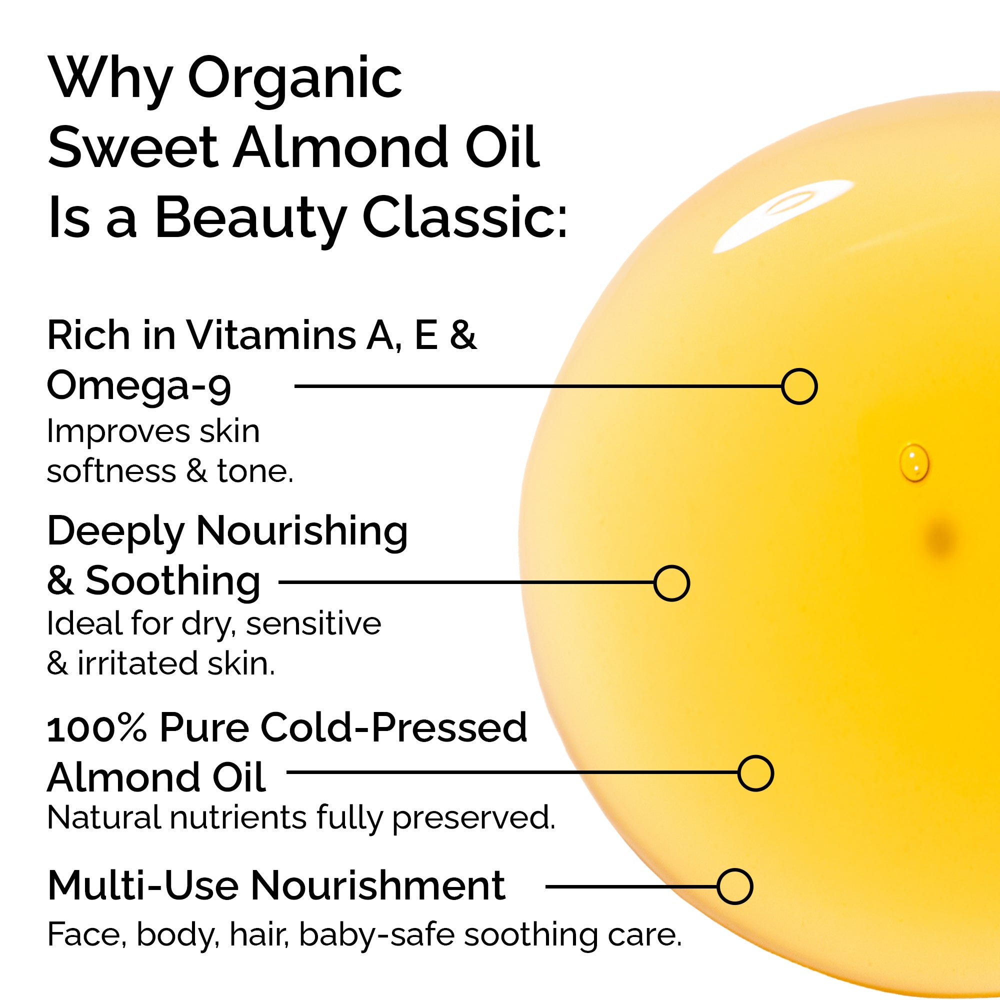 Organic Sweet Almond Oil – Pure Cold-Pressed Oil for Face & Hair Care