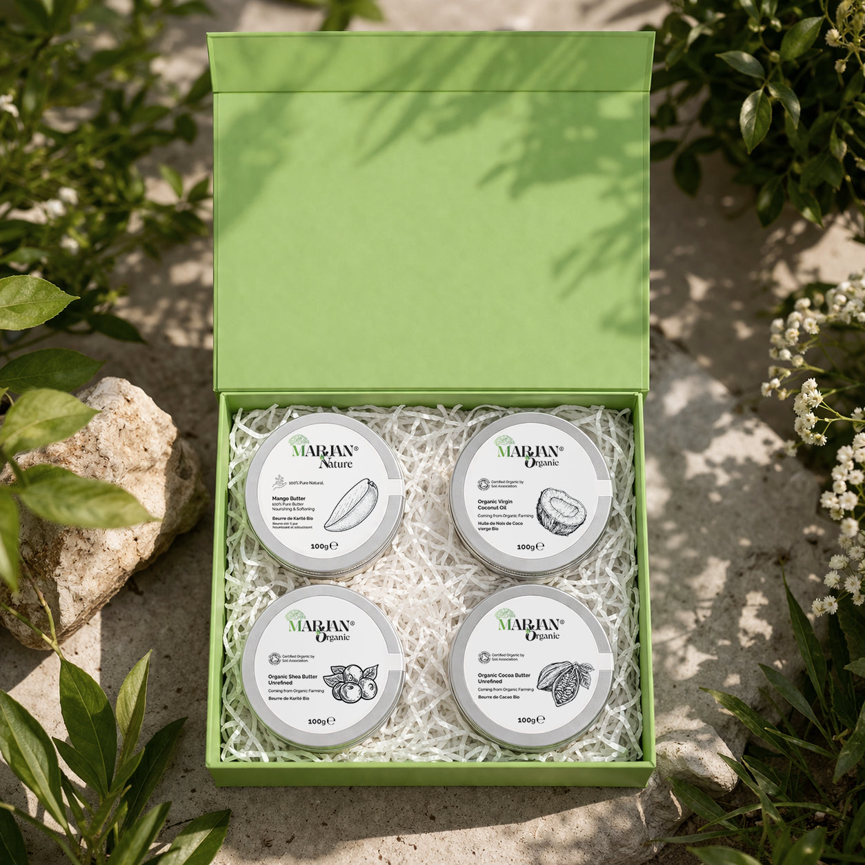 Organic Body &amp; Hair Butter Set (4-in-1) – Shea, Cocoa, Coconut &amp; Mango – Deep Hydration, Skin Repair &amp; Hair Nourishment