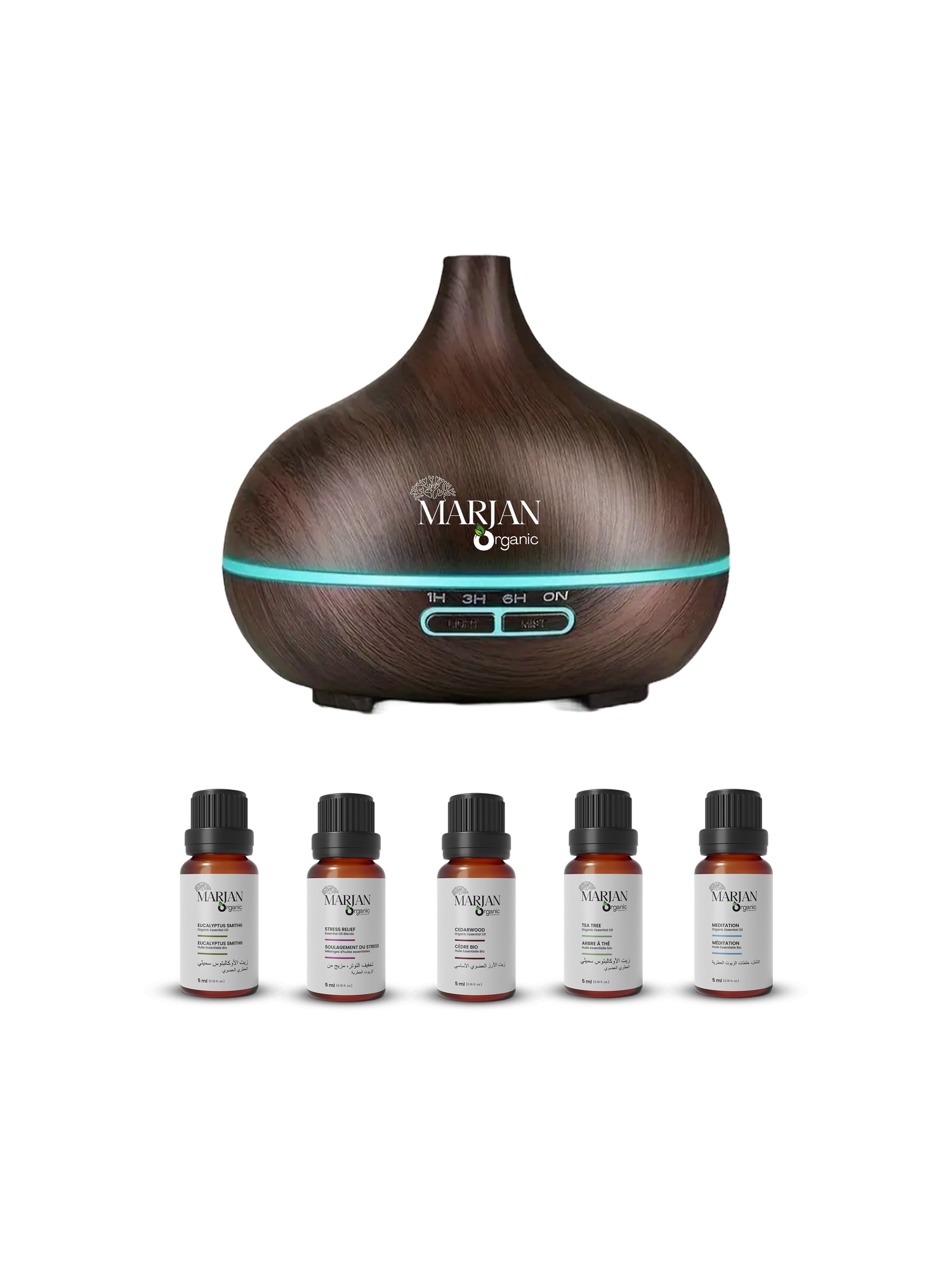 Gift Set - Aroma Diffuser (Ultrasonic vibration atomization) &amp; Top 5 Essential Oils