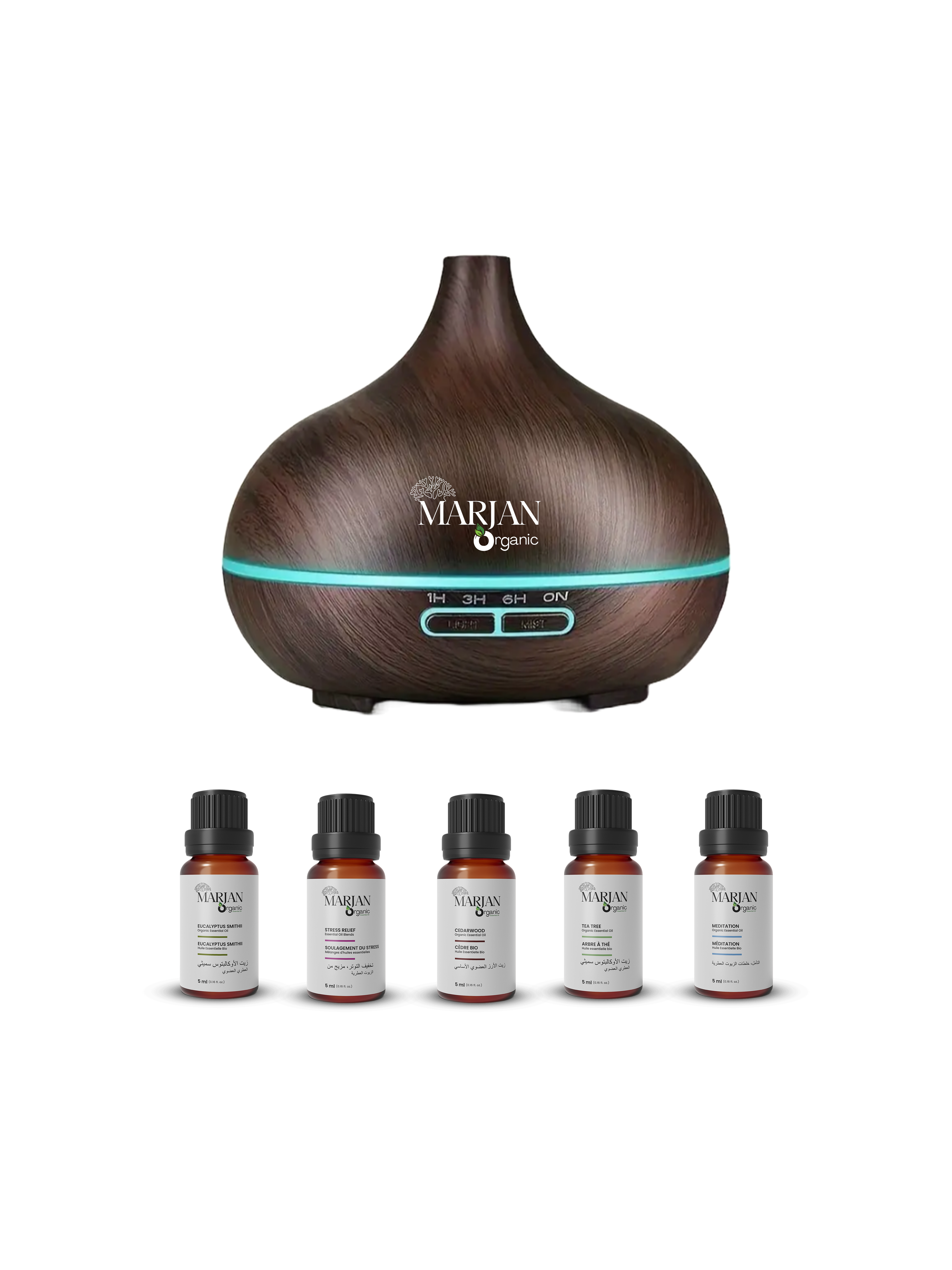 Gift Set - Aroma Diffuser (Ultrasonic vibration atomization) &amp; Top 5 Essential Oils