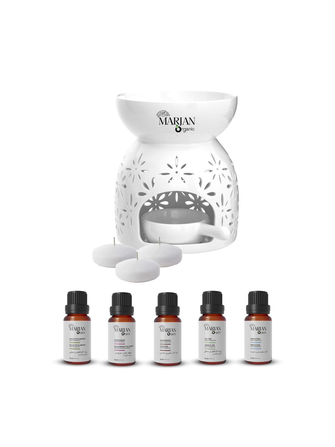 Gift Set Aromatherapy – Ceramic Diffuser + 5 Oils & Tea Candles