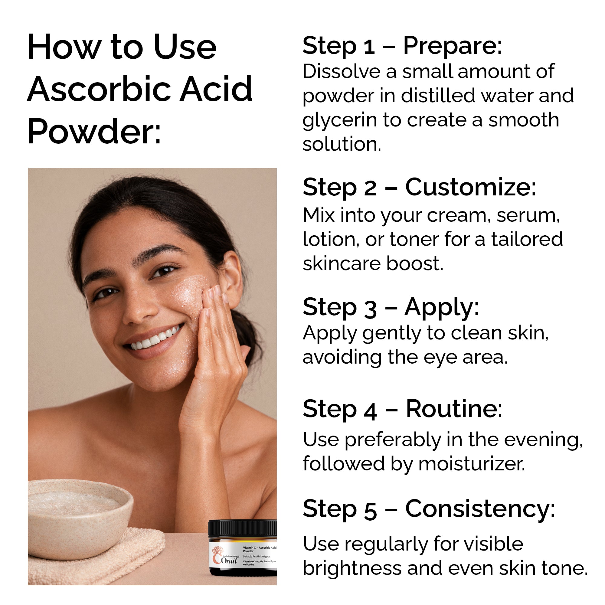 Pure L-Ascorbic Acid (Vitamin C) Powder 30g – For Face, Skin, Body &amp; Hair Brightening Care