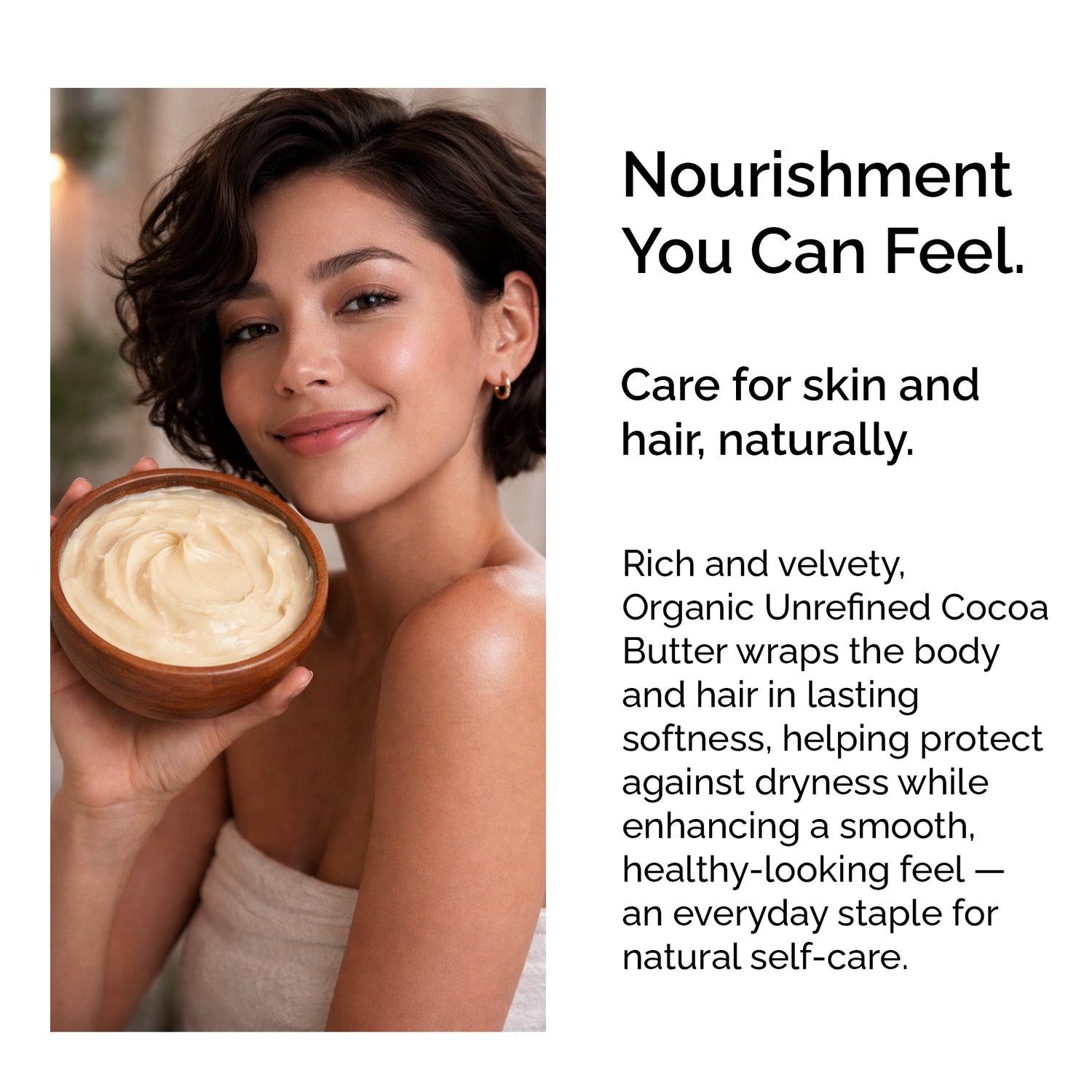 Beurre de cacao 100 % biologique – Formule nourrissante pour la peau et les cheveux