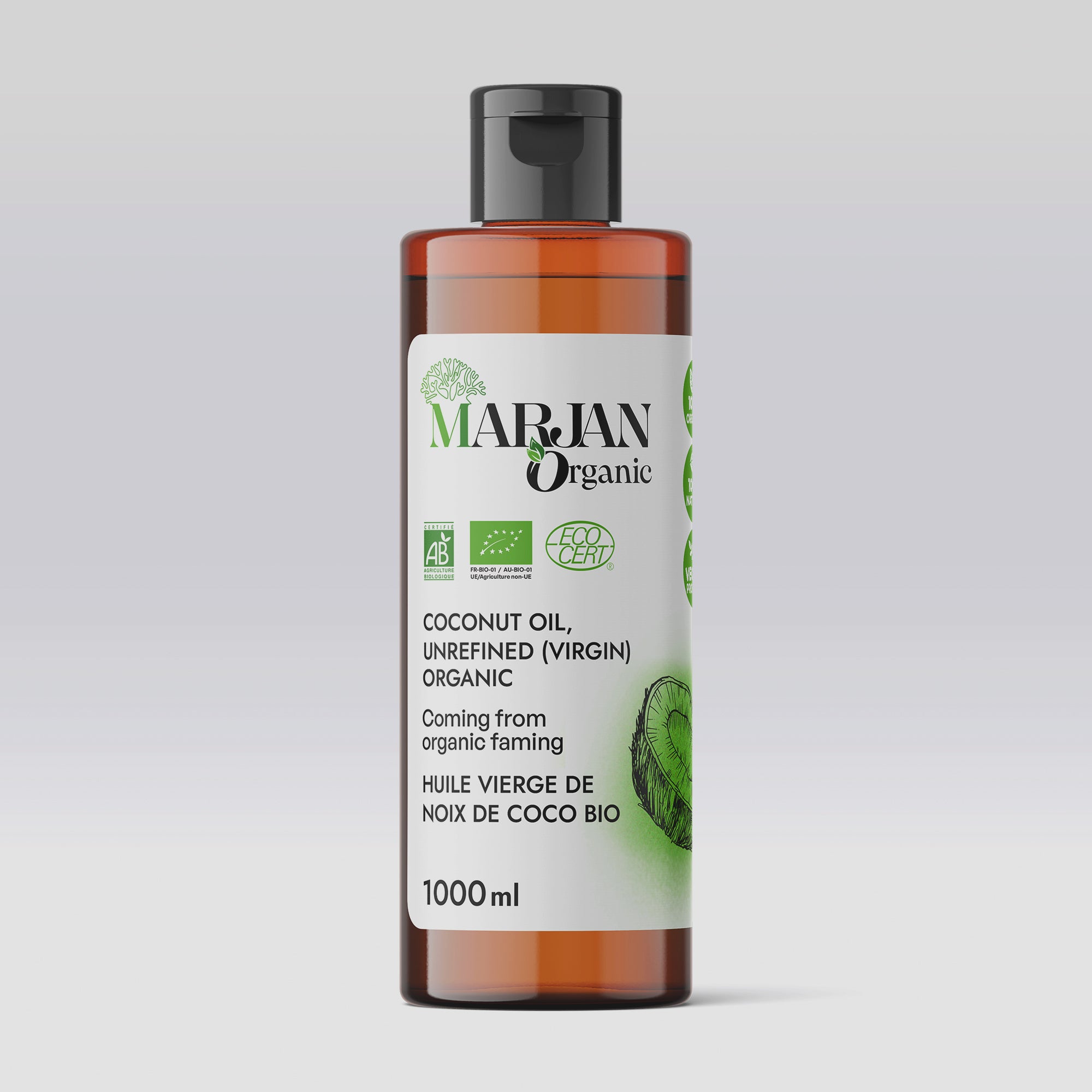 Organic Coconut Oil - 100%  Virgin (Certified by The Soil Association)