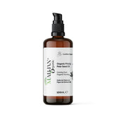Brown bottle with a white label on a white background