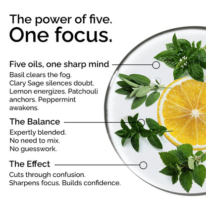 Decisiveness Essential Oil Blend – 100% Pure Synergy for Clarity &amp; Focus | Basil, Clary Sage, Lemon, Patchouli, Peppermint