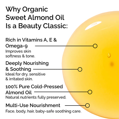 Organic Sweet Almond Oil – Pure Cold-Pressed Oil for Skin &amp; Hair Care