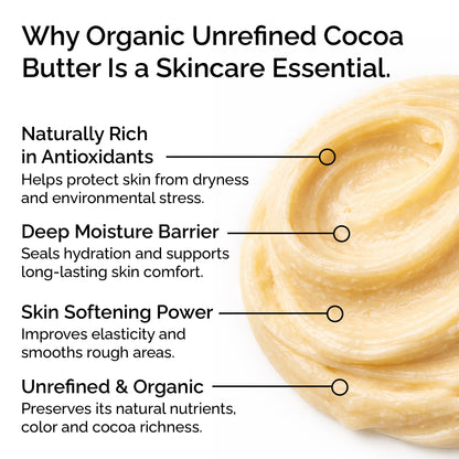Beurre de cacao 100 % biologique – Formule nourrissante pour la peau et les cheveux